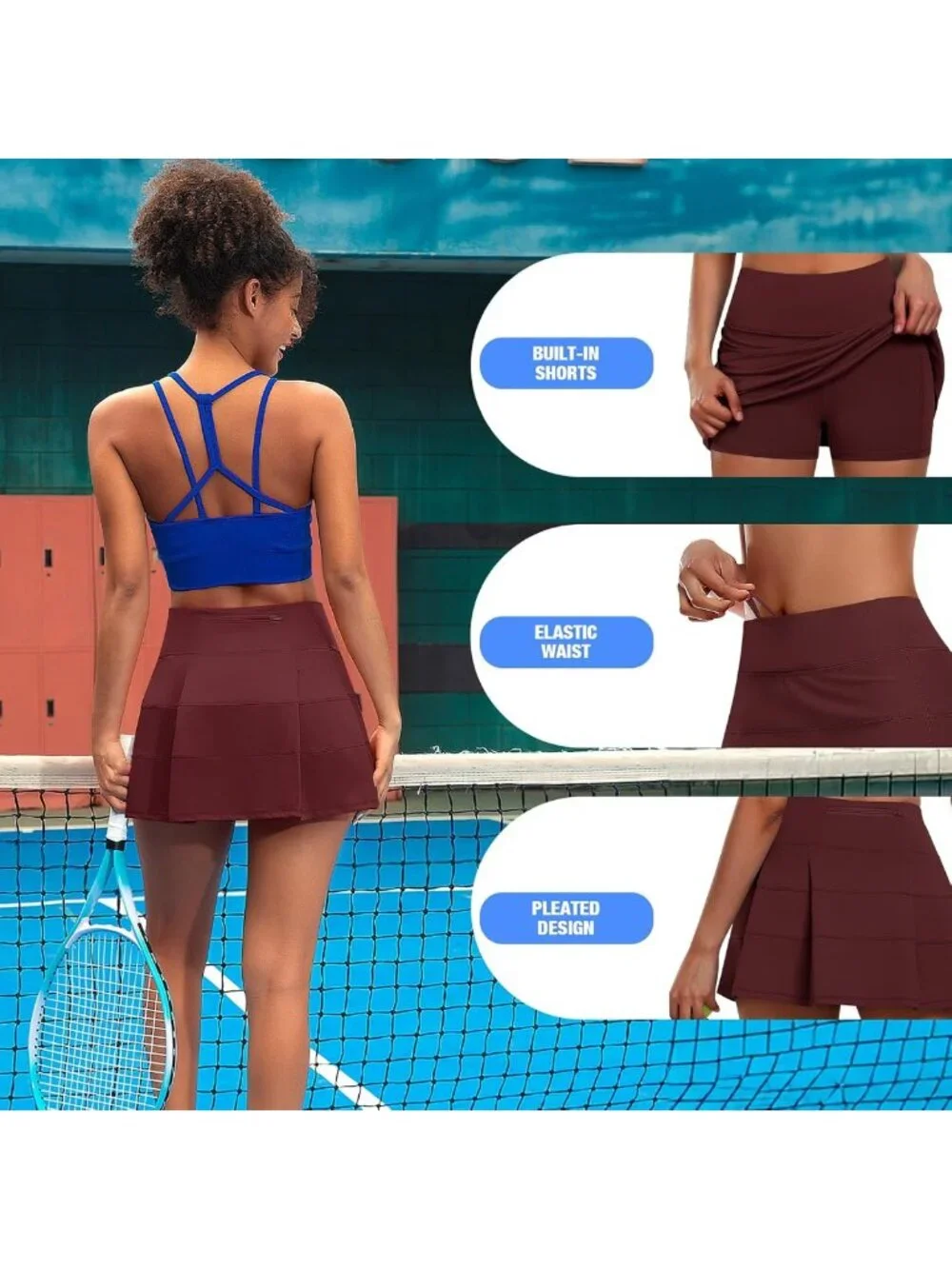 High Waist Pleated Tennis Skirt with Shorts & Pockets - Athletic Golf Skort